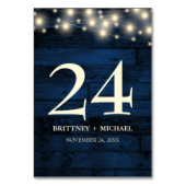 ネイビー素朴ブルーウッドストリングライトテーブルカード テーブルナンバー (正面)