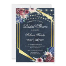 ネイビー素朴ブルーウッドストリングライトブライダルシャワー