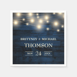 ネイビー素朴ブルーウッドストリングライト スタンダードカクテルナプキン