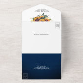 ネイビー素朴ブルーウッドボホサンフラワー結婚ズ オールインワン招待状 (外側)