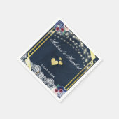 ネイビー素朴ブルーウッドレースストリングライツ結婚ズ スタンダードカクテルナプキン (角)