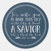 ネイビー素朴ブルークリスマスバイブル聖句タイポグラフィ ラウンドシール (正面)