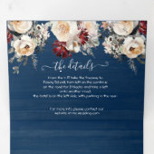 ネイビー素朴ブルークリームバーガンディ&ピーチ結婚ズ 三つ折り招待状 (内部最初)