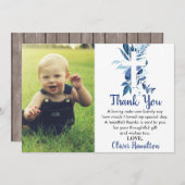 ネイビー素朴ブルーグリーナリークロスボーイバプテスマ写真 サンキューカード (正面/裏面)