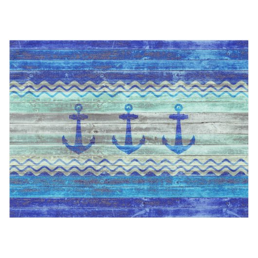 ネイビー素朴ブルーコースタルデコールいかり テーブルクロス (正面(横))