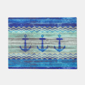 ネイビー素朴ブルーコースタルデコールいかり ドアマット (正面)