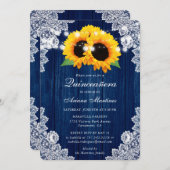 ネイビー素朴ブルーサンフラワーウッドレースキンセアニラ 招待状 (正面/裏面)