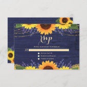 ネイビー素朴ブルーサンフラワーラベンダーウェディングRSVP 出欠カード (正面/裏面)