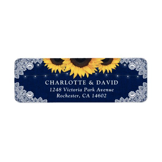 ネイビー素朴ブルーサンフラワー差出人住所ラベル ラベル (正面)