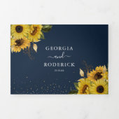 ネイビー素朴ブルーサンフラワー結婚フローラ 三つ折り招待状 (カバー)