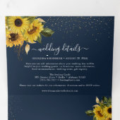 ネイビー素朴ブルーサンフラワー結婚フローラ 三つ折り招待状 (内部最初)