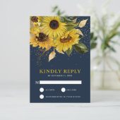 ネイビー素朴ブルーサンフラワー結婚フローラ 出欠カード (スタンド正面)