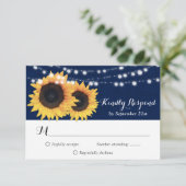 ネイビー素朴ブルーサンフラワーRSVPカード 出欠カード (スタンド正面)