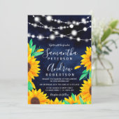 ネイビー素朴ブルーストリングライトひまわり結婚の花 招待状 (スタンド正面)