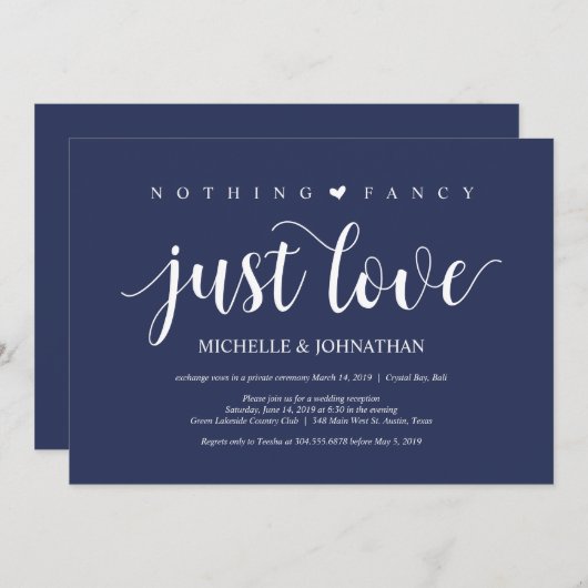 ネイビー素朴ブルーズ結婚エロペメント披露宴 招待状 (正面/裏面)