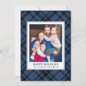 ネイビー素朴ブルータータンチェックプレイドハッピーホリデーズフォト シーズンカード (正面)