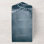 ネイビー素朴ブルーツリーストリングライツ結婚ズ オールインワン招待状 (外側)