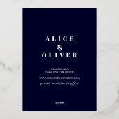 ネイビー素朴ブルーツリーズマウンテンザデイト 箔招待状 (裏面)