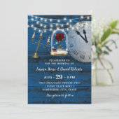 ネイビー素朴ブルーバーンウッドフェアヤテール結婚ズ 招待状 (スタンド正面)