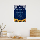 ネイビー素朴ブルーバーンウッドレース結婚のサイン ポスター (キッチン)