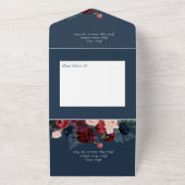 ネイビー素朴ブルーピーチ&ブルゴーニュフローラディナー オールインワン招待状 (外側)