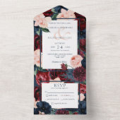 ネイビー素朴ブルーピーチ&ブルゴーニュフローラディナー オールインワン招待状 (内側)