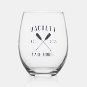 ネイビー素朴ブルーファミリーネームレイクハウスオール ステムなしワイングラス (正面)