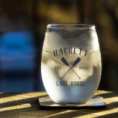 ネイビー素朴ブルーファミリーネームレイクハウスオール ステムなしワイングラス