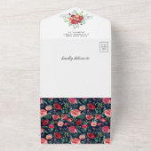 ネイビー素朴ブルーブルゴーニュフローラバニーベビーシャワー オールインワン招待状 (外側)