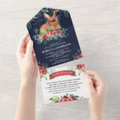 ネイビー素朴ブルーブルゴーニュフローラバニーベビーシャワー オールインワン招待状 (貼ってはがせる)