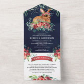 ネイビー素朴ブルーブルゴーニュフローラバニーベビーシャワー オールインワン招待状 (内側)