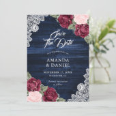 ネイビー素朴ブルーブルゴーニュ赤面ウッドズ結婚ーズ セーブザデート (スタンド正面)