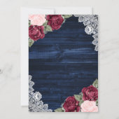 ネイビー素朴ブルーブルゴーニュ赤面ウッドズ結婚ーズ セーブザデート (裏面)