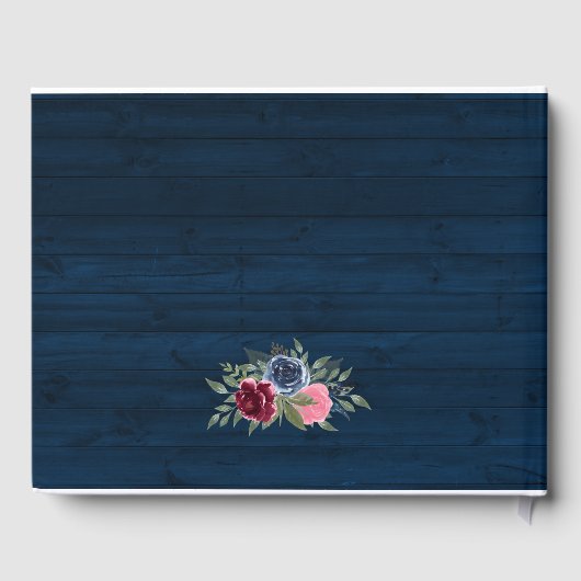 ネイビー素朴ブルーブルゴーニュ赤面フローラ結婚ズ ゲストブック (裏面)