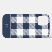 ネイビー素朴ブループレイドパターンモノグラム Case-Mate iPhoneケース (裏面 (横))
