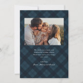 ネイビー素朴ブループレイド2写真メリークリスマス シーズンカード (裏面)