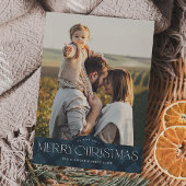 ネイビー素朴ブループレイド2写真メリークリスマス シーズンカード