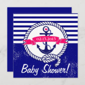 ネイビー素朴ブルーベビー航海のシャワー招待状 招待状 (正面/裏面)