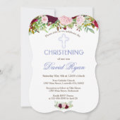 ネイビー素朴ブルーマルサラフローラ《キリスト教》洗礼式や命名式 招待状 (正面)