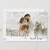 ネイビー素朴ブルーライトスクリプト4枚結婚写真 招待状 (正面)