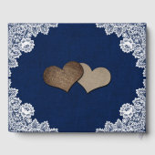 ネイビー素朴ブルーラップとレースひまわり結婚の ゲストブック (裏面)