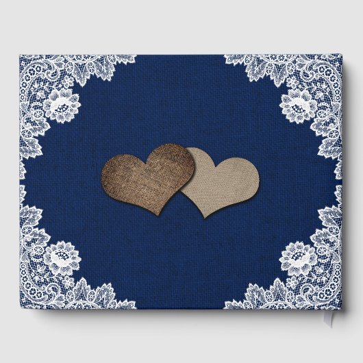 ネイビー素朴ブルーラップとレースひまわり結婚の ゲストブック (裏面)