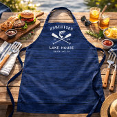 ネイビー素朴ブルーレイクハウスファミリー名 エプロン