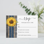 ネイビー素朴ブルーレース水彩ひまわり結婚の 出欠カード (スタンド正面)