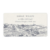 ネイビー素朴ブルーワイナリーマウンテンスケッチアドレス ラベル (正面)