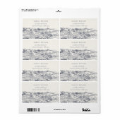 ネイビー素朴ブルーワイナリーマウンテンスケッチアドレス ラベル (フルシート)