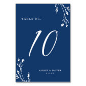 ネイビー素朴ブルーワイルドフラワーボホ結婚の テーブルナンバー (正面)