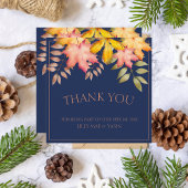 ネイビー素朴ブルー秋紅葉結婚ズ サンキューカード