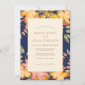 ネイビー素朴ブルー秋紅葉結婚ズ 招待状 (正面)