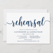 ネイビー素朴ブルー結婚のリハーサルとディナー 招待状 (正面)